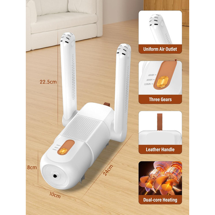 Електричний сушильник для взуття та черевиків з таймером 120 хв, UV-підсвічуванням, чорний