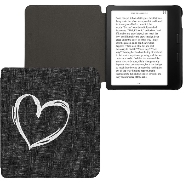 Чохол kwmobile для Tolino Vision 6: тканинний захисний чохол з малюнком серця, сірий (Herz Brush 22)