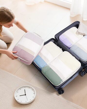 Набір органайзерів для валізи Narwey (6 шт.) - кубики для пакування з компресією, бежевий. Організація подорожей та зручне пакування речей.