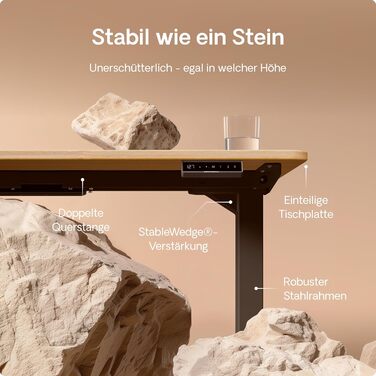 Регульований стіл Desktronic HomePro 160x80 см – електричний з USB-портами, чорний + масив дуба