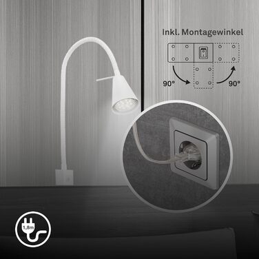 Світлодіодна настінна лампа Briloner з регульованим кутом нахилу, GU10 4.7W, 400lm, тепле біле світло, для читання, біла