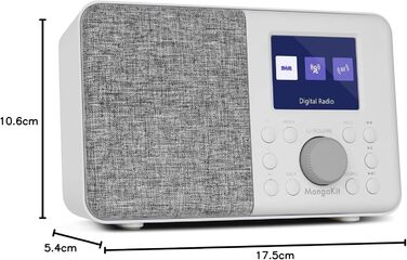 Портативне цифрове радіо MD3 DAB/DAB+/FM з Bluetooth, динаміком та навушниками, 40 станцій, будильник, годинник, таймер, кольоровий дисплей, батарея/мережа (сірий камінь)