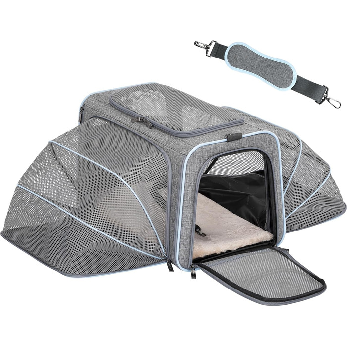 Транспортний бокс для кота/собаки Petsfit - складаний, сірий, M, з м'яким килимком