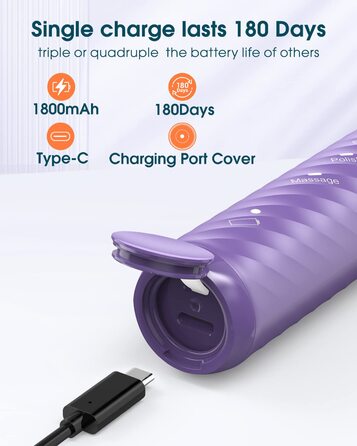 Електрична зубна щітка для дорослих з 6 насадками, акумуляторна звукова, фіолетова (1 шт.) - тривала робота до 180 днів