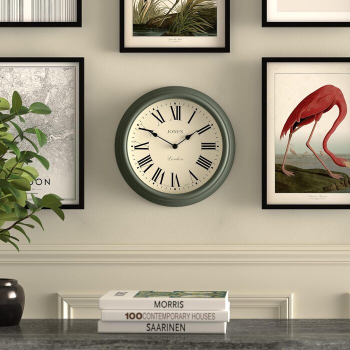 JONES CLOCKS® Venetian Wall Clock | Classic Round | 30cm | Green | Roman Numerals | Traditional design ideal for kitchen, living room, or bedroom