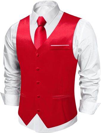 Костюм-жилет та краватка DiBanGu для чоловіків, 8 предметів, однотонний, для вечірнього вбрання, весілля, офіційних заходів (S, Червоний/Відпустка)