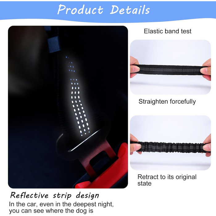 Автомобільні ремені безпеки для собак, регульовані, 2 шт., чорний + синій