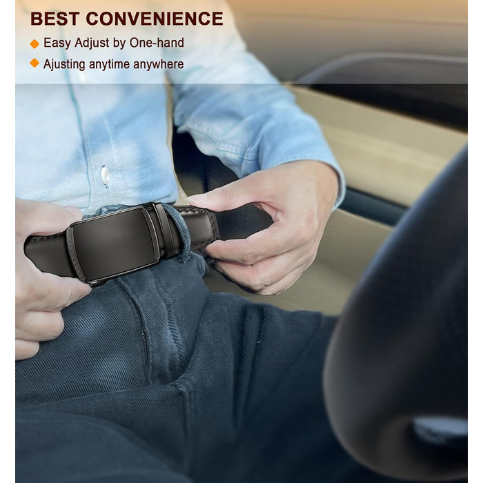 Чоловічий шкіряний ремінь BULLIANT з автоматичною застібкою-разом, ширина 35 мм, регульований розмір (110-140 см), чорний