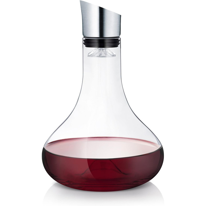 blomus -ALPHA- Glass Decanter, Comfortable & Drip-Free Pouring of Wine, Filter & Aeration, One-Hand Operation, Dishwasher Safe (H/W/D: 26.5 x 18 x 18 cm, Glass / Stainless Steel, 63570)