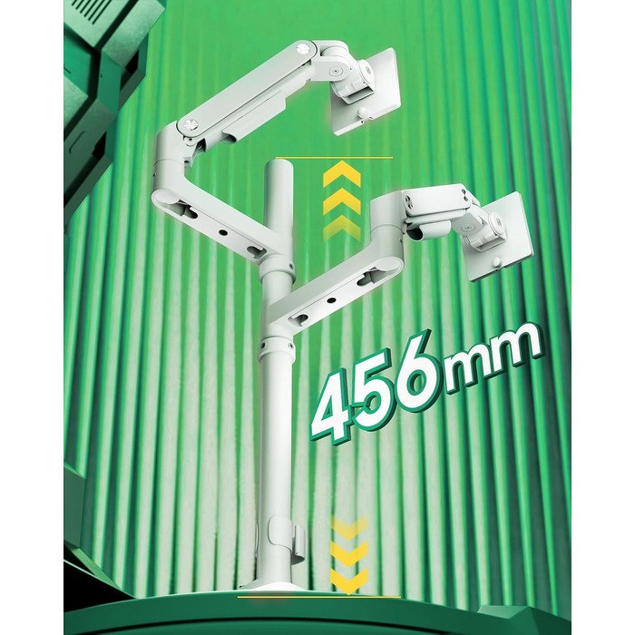Кронштейн для двох моніторів ARES WING (17-49 дюймів) з USB, вертикальна установка один над одним, регулювання висоти, VESA 75/100, до 20 кг на плече, білий