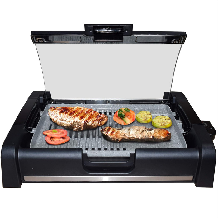Syntrox Germany TG-1650W Electric Table Grill with Ceramic Plate - BBQ Grill with Glass Lid