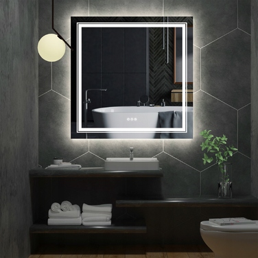 LED-дзеркало у ванну з сенсорним перемикачем, 90x90 см