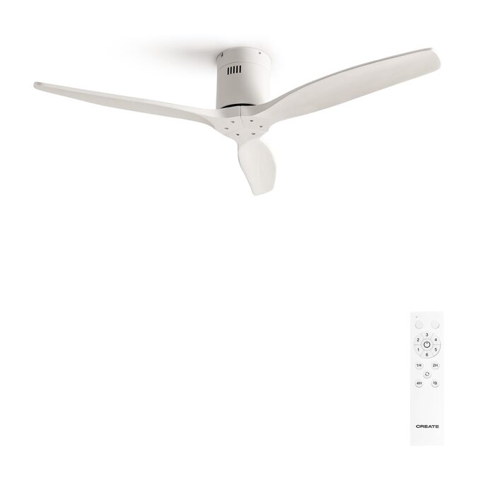 Вентилятор стельовий WINDCALM ABS білий з пультом, 40W, Ø132cm, 6 швидкостей, таймер, DC-двигун, літньо-зимовий режим, без освітлення