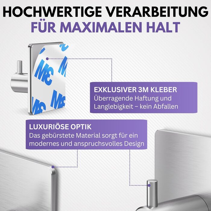 Набір гачків для рушників Filzada® (4 шт.) - не потребують свердління, нержавіюча сталь, 3M, водонепроникні, для ванної кімнати