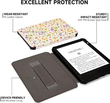Чохол для Kindle 11 (2022-2024) Fancity: PU-шкіра, TPU, з петлею, авто-сон/пробудження, з квітами