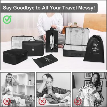 Органайзер для валізи - набір 8 шт. Packing Cubes для подорожей, система організації валізи, набір кубиків для пакування (Чорний)