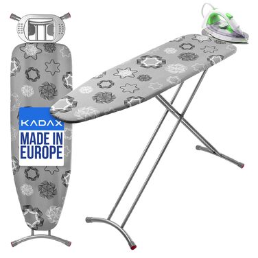 Відкидна гладильна дошка KADAX 120x38 см з металевою сіткою, регульована висота, з підставкою для праски (сіра)