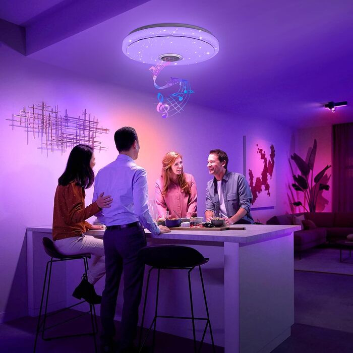 Світлодіодна стельова лампа 48W з Bluetooth-динаміком, діммована, зоряне небо, RGB, керування пультом або через додаток, музика, для спальні та дитячої кімнати