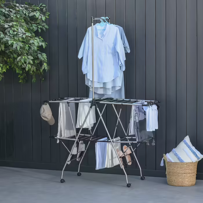 HOMCOM Clothes Rack with Telescopic Rods, Large Clothes Dryer 138.5x63x208cm, Foldable, Ideal for Large Laundry Room