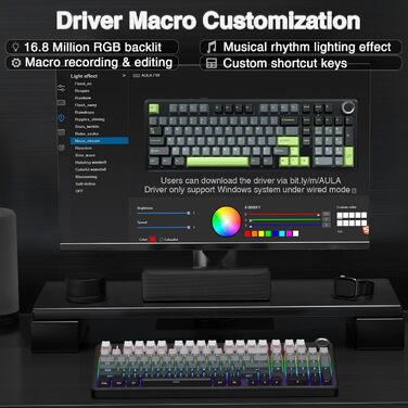 Механічна ігрова клавіатура AULA F99 Pro: RGB, Hot-swap, бездротовий 3-в-1, QWERTY, чорний градієнт