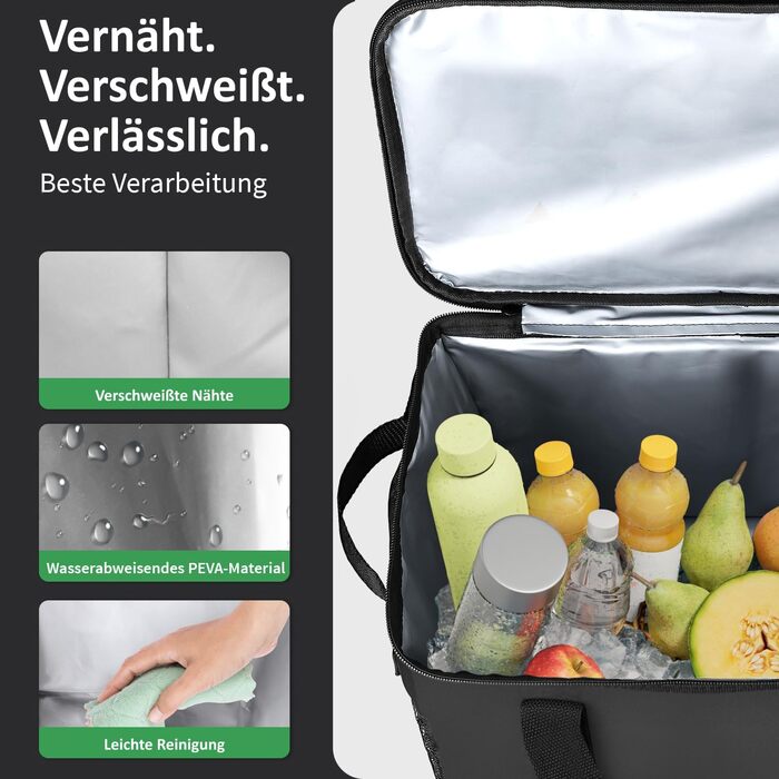 Large Cooler Bag 2-Pack made from recycled material – foldable large cooler bags with reinforced bottom – extra stable, ideal as a shopping bag, insulated bag, thermal bag, cooler box 30l