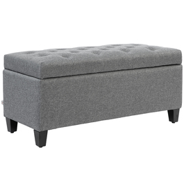 HOMCOM Bench with Cushion and Storage, Chest Bench, Entryway, Bedroom, Living Room, Linen-like Polyester, Rubber Wood, Light Gray, 100 x 40 x 44 cm | Aosom