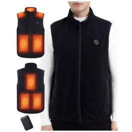 Обогревна жилетка з флісу для чоловіків з акумулятором 5V 10000mAh - жилетка з 3 рівнями нагріву, 5 зонами обігріву, ідеальна для роботи на відкритому повітрі, катання на лижах, піших прогулянок та щоденних поїздок. Чорний, XXL