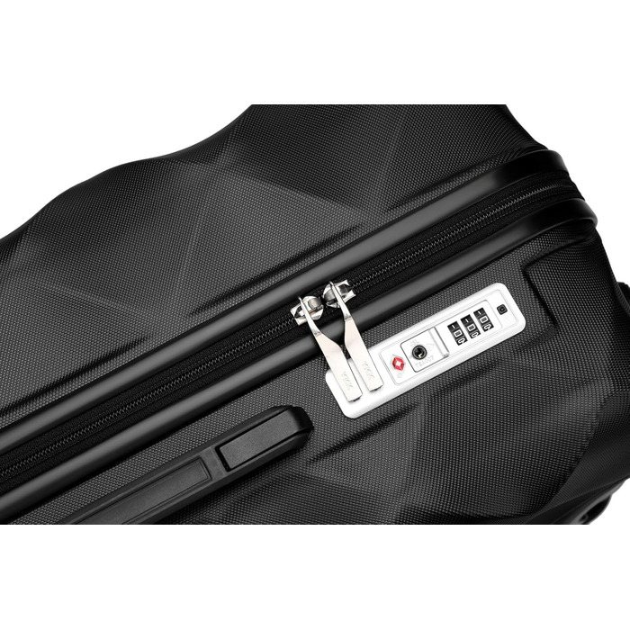 Чемодан British Traveller Mittelgroßer, 64x43x26.5 см, ABS+PC, TSA-замок, 4 колеса, чорний (M, 57L)