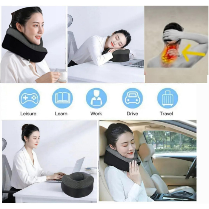 Подушка для подорожей Ergonomic – подушка для шиї з memory foam, підтримка голови та шиї, комфорт для тривалих подорожей літаком, потягом, автомобілем – ідеальна для відпочинку та сну
