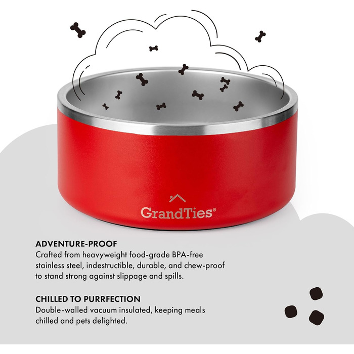 Нержавійна миска для собак та котів GrandTies з гравіюванням, велика (1890 мл, вишня)