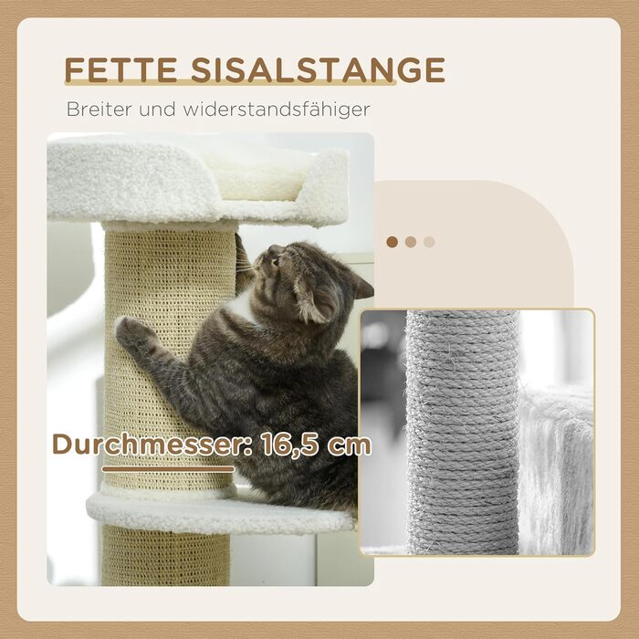 PawHut Cat Tree Small 91 cm Cat Tree with Cat Bed, Cat Scratching Post Activity Tree Scratching Post with Platform for Cats up to 5 kg Sisal Lambswool (Cream White)