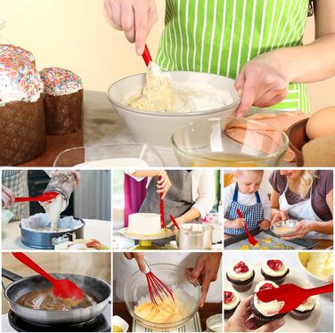 Набір кухонних аксесуарів Joyfair: 15 предметів з силікону, стійкий до нагріву, антипригарний, для посуду, з підставкою, миється в посудомийній машині (червоний)