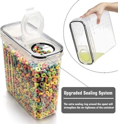 Wildone Freshness Containers, airtight, cereal storage containers for sugar, flour, snacks, baking supplies, leak-proof, with sealing lid, 4 pieces (4 l)