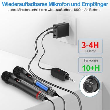 Aveek Караоке Мікрофон Бездротовий Набір, 2 шт. (2.4GHz, 6.35/3.5mm, з перезаряджаним приймачем)