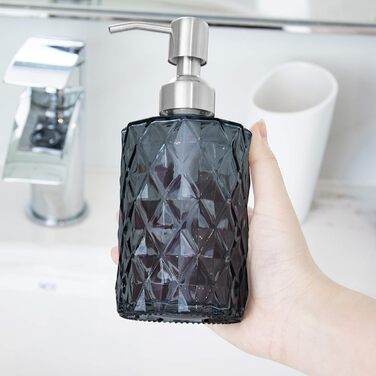 Дозатор для мила Ekirlin зі скла для кухні та ванної кімнати, 340 мл. З нержавіючою сталевою помпою, для мила, олій, шампуню. Колір: темно-сірий