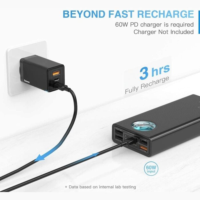 Power Bank Baseus 65W 26800mAh з 5 виходами, LED-дисплеєм, USB-C, PD, QC4.0 - для ноутбуків, iPhone, Galaxy, Steam Deck