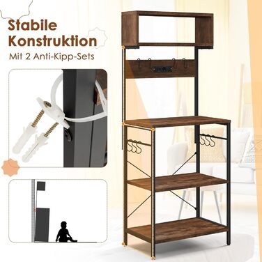 Стельовий стелаж COSTWAY для кухні з розеткою, з гачками, 60 x 42 x 153 см