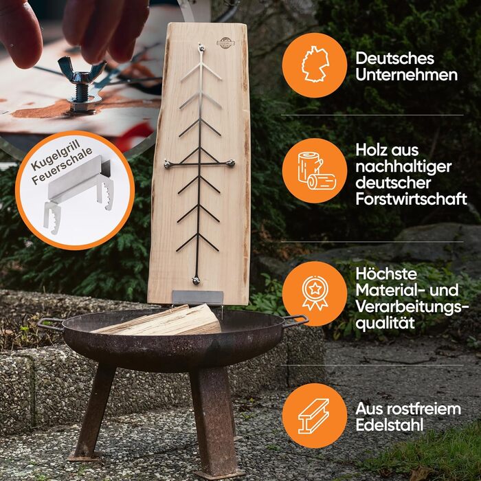 Cedar Grilling Board with Stainless Steel Holder - Durable Larich Wood, 500x175x20mm - Compatible with Fire Pits