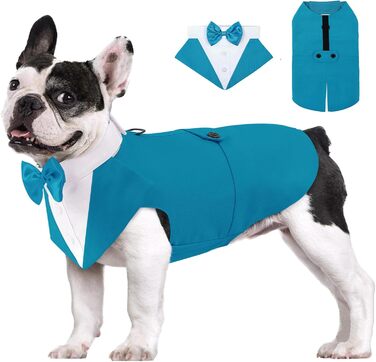 AOFITEE Dog Grooming Dog Suit & Bandana Set, Dog Wedding Party Suit Dog Bow Tie Shirt Vest, Pet Suit Costume Dog Clothes with Detachable Bow Tie for Halloween, Christmas (M, Turquoise)
