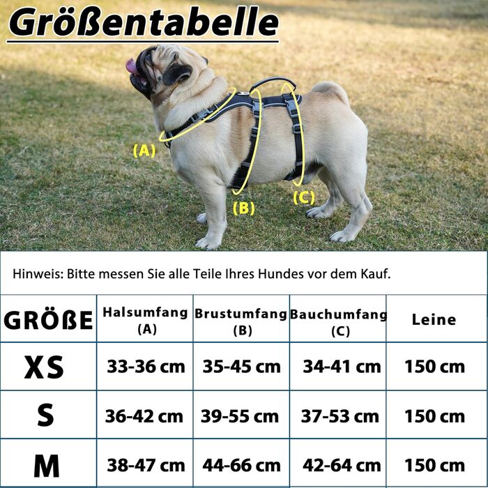 Нашийник для собак з повідком, безпечний нашийник від виривання, анти-тяга, нашийник для собак з ручкою та світловідбиваючими елементами, легкий, регульований, для середніх собак (XS, M, чорний)