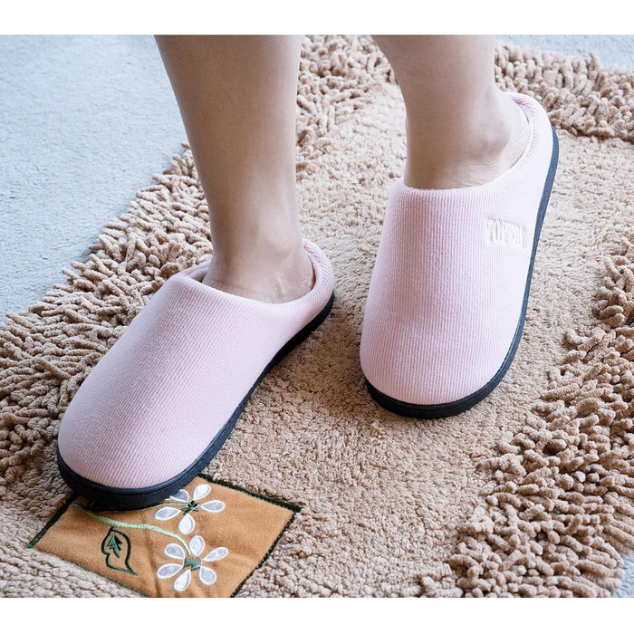 Теплі домашні тапочки Tofern для жінок та чоловіків. М'які, легкі, з піною Memory, бавовна, смугасті, неслизькі, комфортні, для осені та зими, 42/43 EU, рожеві