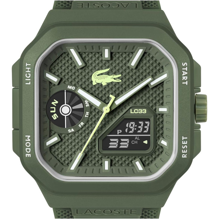 Годинник Lacoste LC33 Square силіконовий, зелений - кварцовий механізм