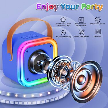 Караоке машина Spinosaurus для дітей з 2 мікрофонами, Bluetooth, LED-підсвічуванням. Ідеально для подарунків, свят та дня народження (темно-синій)