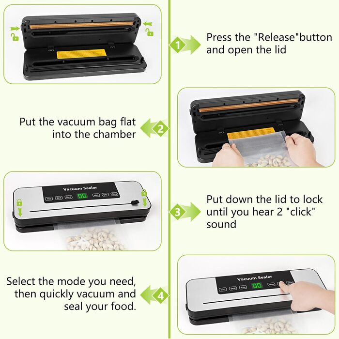 Вакуумний пакувальник Vakuumiergerät Profi з LED-дисплеєм, 50 пакетів, вбудований різак, функції 'Волого/Сухо', для кухні та їдальні