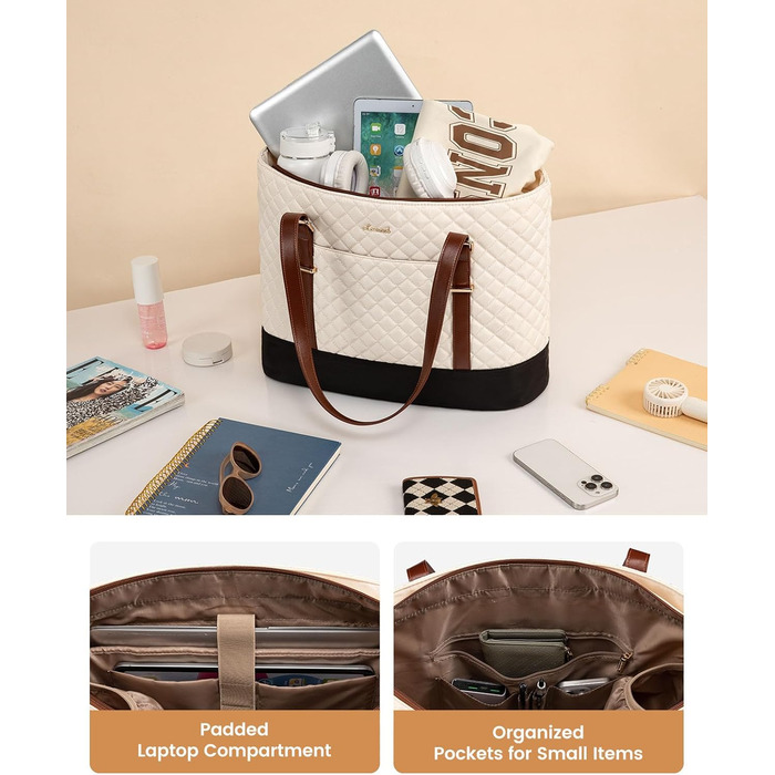 Сумка для ноутбука LOVEVOOK 15.6 дюймів, жіноча, універсальна: сумка-шоппер, ділова, для навчання, водонепроникна, чорна, біла, коричнева