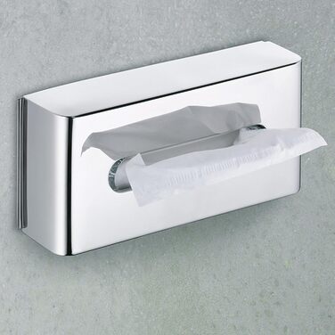Kela 22860 Cosmetic Tissue Box with Wall Mount, 27x 12.5x 7cm, 18/10 Stainless Steel, Faber, Silver Glossy