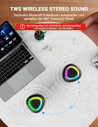 Портативна Bluetooth колонка UOHHBOE з RGB підсвічуванням, 15W, TWS, водонепроникна IPX5, AUX, TF картка, 15 годин роботи