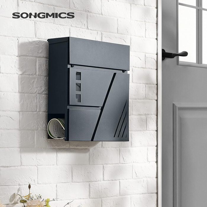 Поштовий ящик настінний SONGMICS з оглядовим вікном, замок, ключі, срібно-антрацитовий GMB053G01