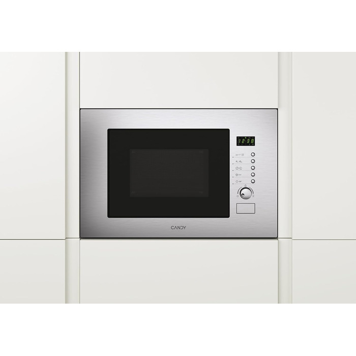 Вбудована мікрохвильова піч Candy MIC20GDFX з кварцовою решіткою, 20 літрів, 800 Вт, 8 рівнів потужності, функція розморожування, нержавіюча сталь, енергоклас A