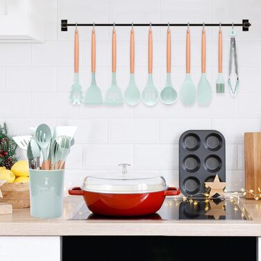 Набір кухонних аксесуарів Howephofly, 23 шт., силікон, антипригарне покриття, стійкий до нагріву, з тримачем та гачками для кухонних рушників (світло-зелений)